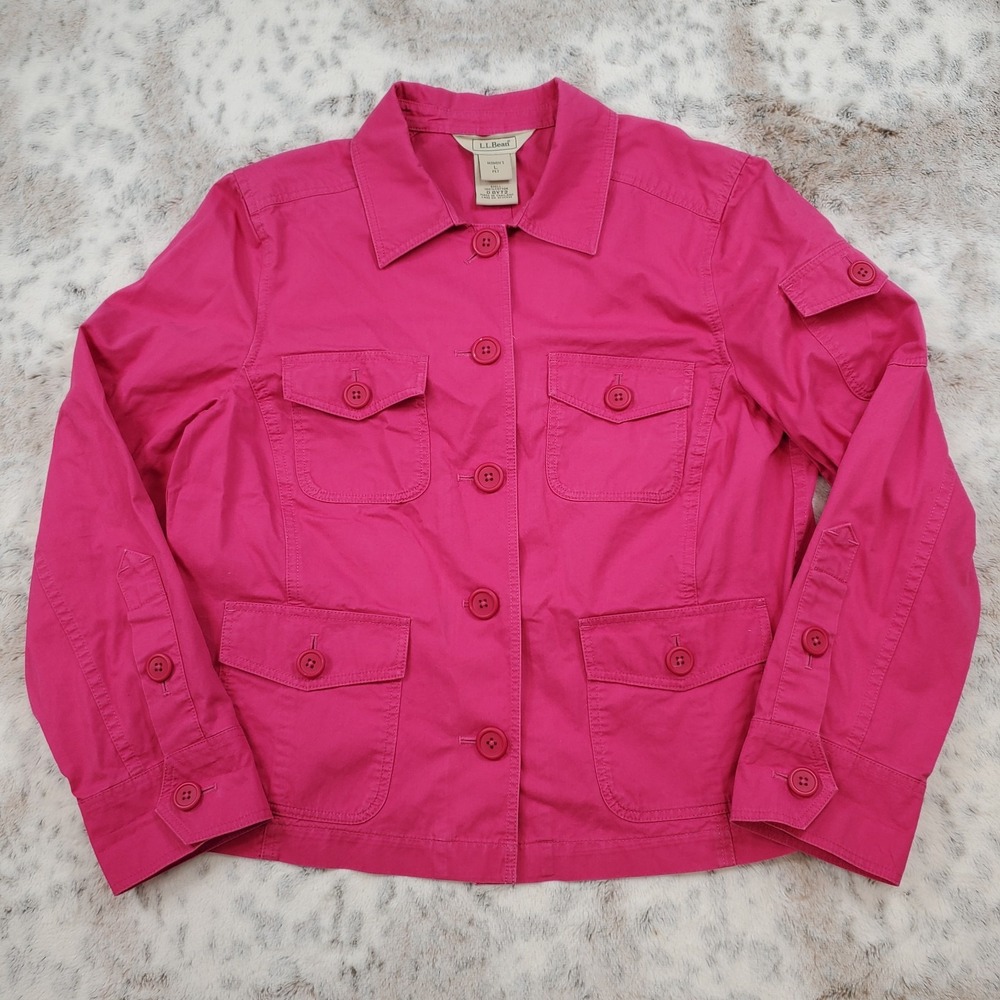 LL Bean CARGO POCKETS Jacket Women's LARGE PETITE Pink Blazer Button Up Shacket